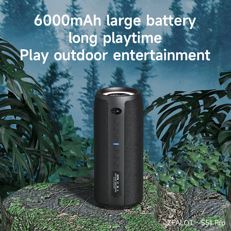 S51pro Zealot Bluetooth Speaker with 40W Power Output & RGB LED Lights - Durable Portable Audio for Indoor/Outdoor Use