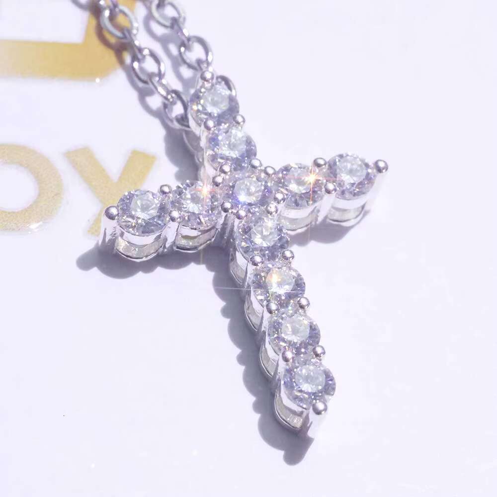 NUOYA 925 Sterling Silver Jesus Cross Pendant Iced Out Moissanite Christian Religious Jewelry White Gold Plated Gift for Women