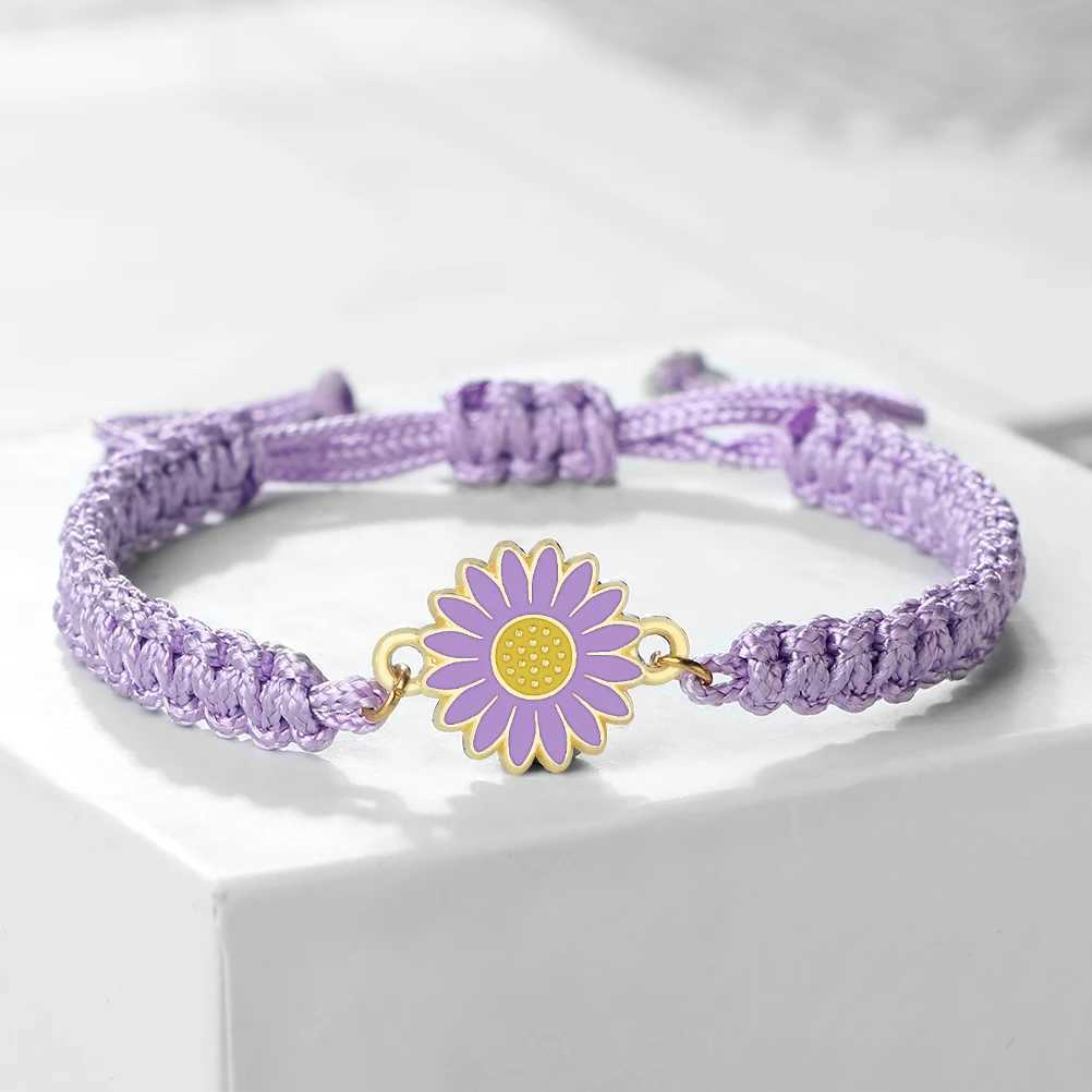 New Wen Rope Bracelets Hand Woven Purple Thread Bracelet Cute Pendant Bracelet Vintage Daisy Flower Bangle Girl Jewelry X250625