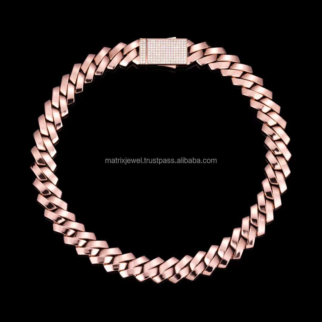 Exclusive Hip Hop Trendy Rose Gold 20mm square Shape Cuban Chain with Customized Clasp with Premium Moissanite Diamond Setting