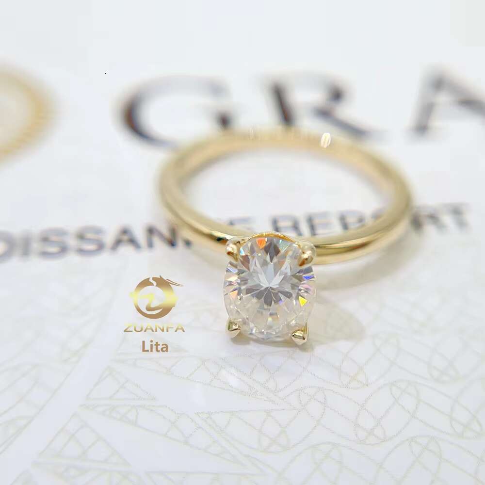 Zuanfa Jewelry Hot Selling GRA Certificated Oval 6*8mm 14k Gold Women Vvs Moissanite Diamond Ring