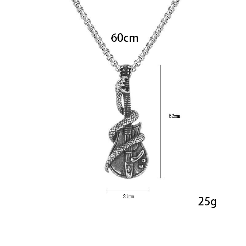 New Domineering Hot Selling European and American Jewelry Personalized Retro Domineering Snake Guitar Men's Titanium Steel Pendant Necklace