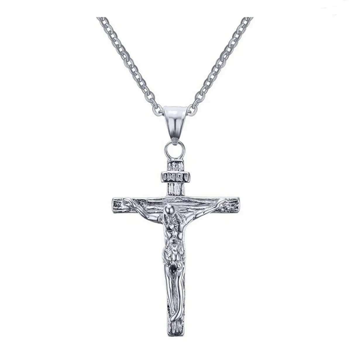 Fashion Crucifix Jesus Christ Men Jewelry Gold Brown Silver Color Metal Cross Pendant With Neck Chain Necklaces For Women V250625