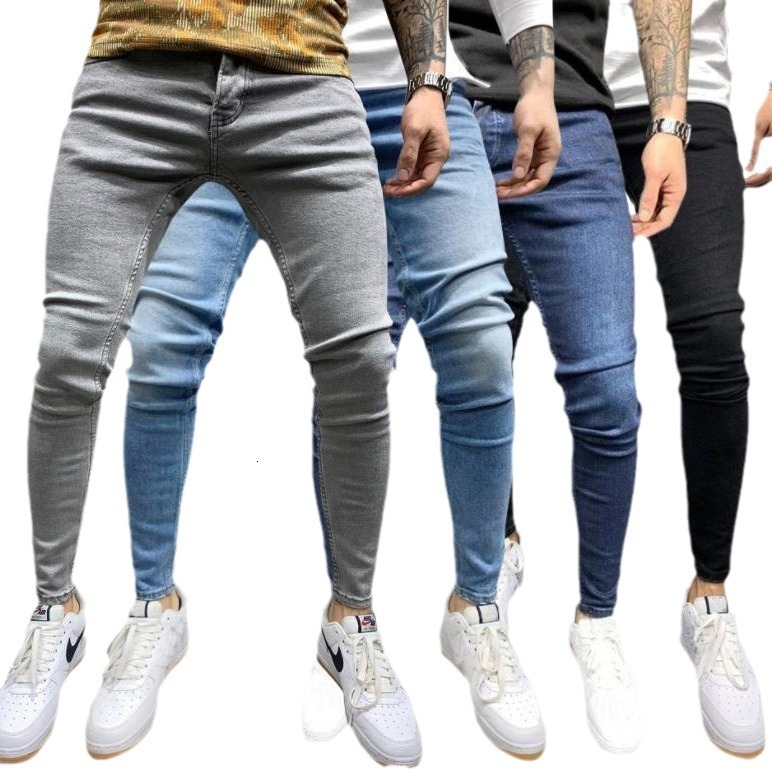 Men's jeans designer, high street trend, breathable hip-hop pants, men's skinny jeans, ripped badge slim-fit pants, long pants