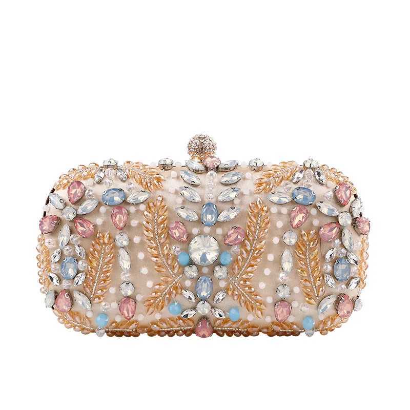 New Champagne Dinner Bag Colorful Rhinestone Handheld Bag European and American Style Womens Evening Dress Bag Storage Bag M250625