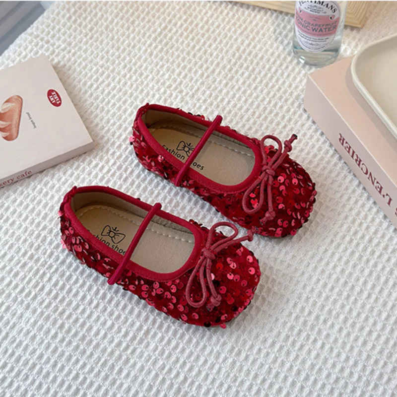 Fashion Solid Girls Flats Shoes Bling Bow Elastic Band Toddler Kids Ballet Flats Anti Slip Soft Shallow Children Princess Shoes 250624
