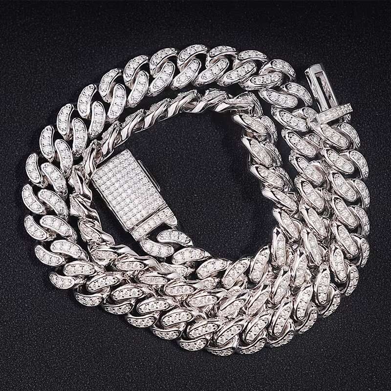 SICGEM 925 Silver Stainless Steel Gold Miami Moissanite Cuban Link Chain Iced Out Necklace