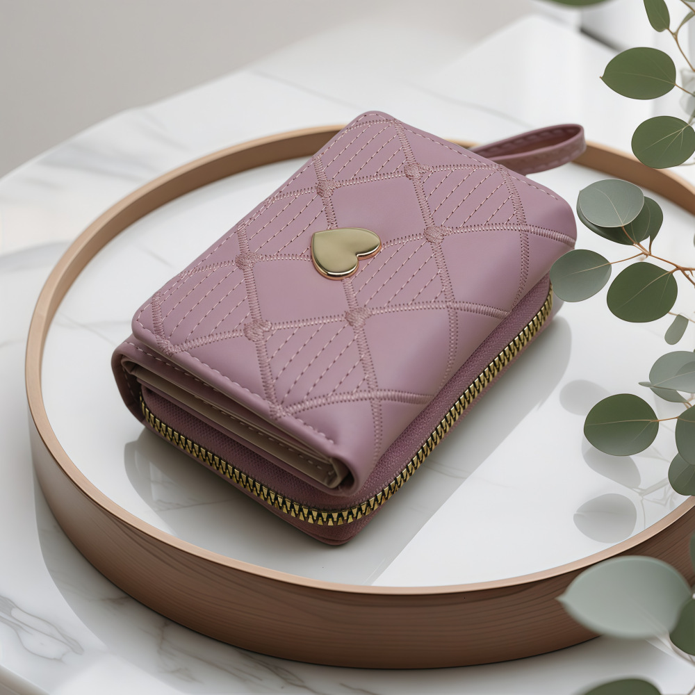 Free Shipping 2025 New Designer Bag Fashion Quilted Heart Pattern Multi-card Slot Chain Layer Multi-functional Portable Mini Women's Wallet