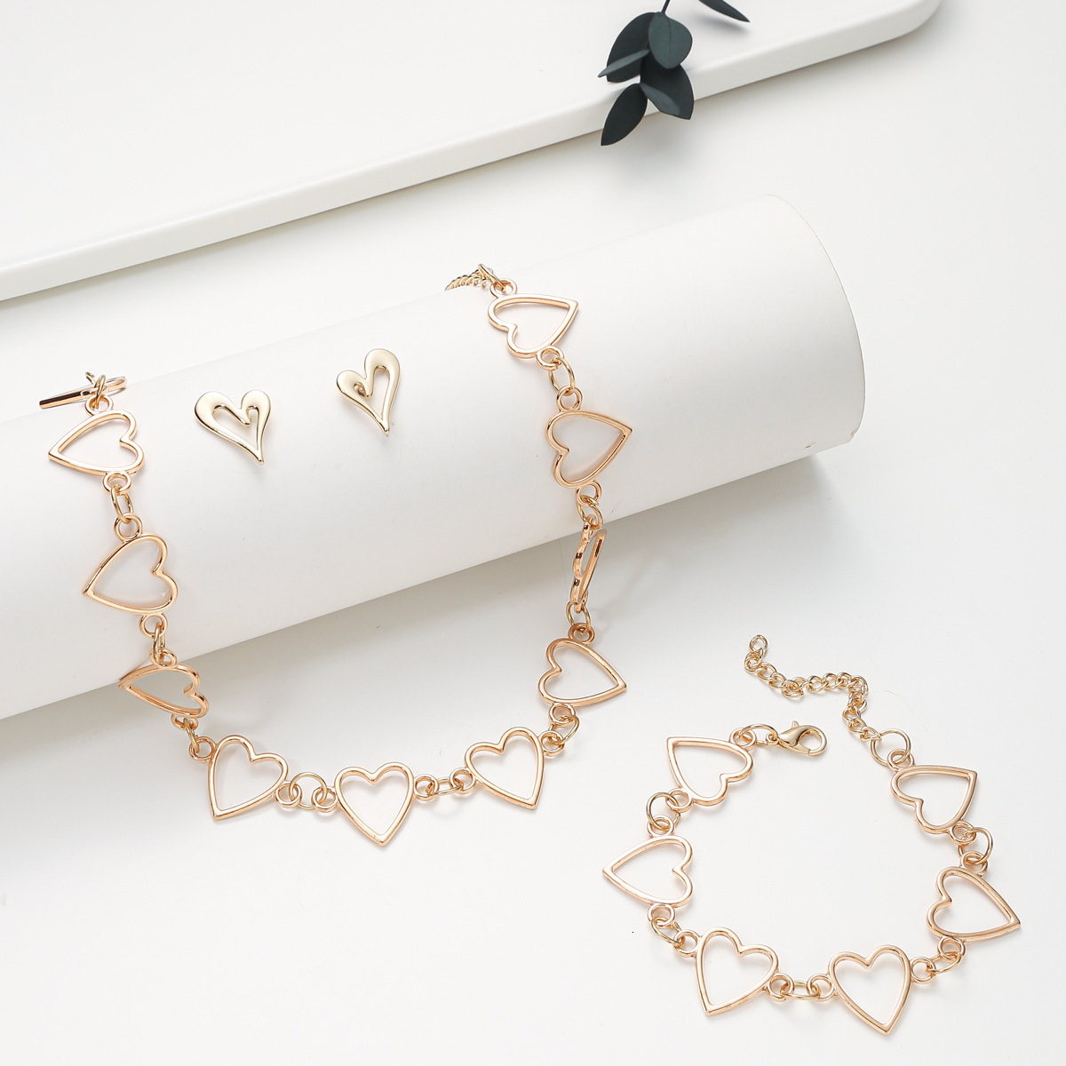 Minimalist Heart Shaped Hlow After Sales Set Korean Style Light Earrings Design Necklace