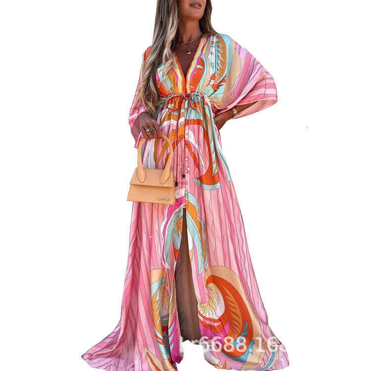 Spring New Sexy V-Neck Tie Single-Breasted Beach Dress Available B5