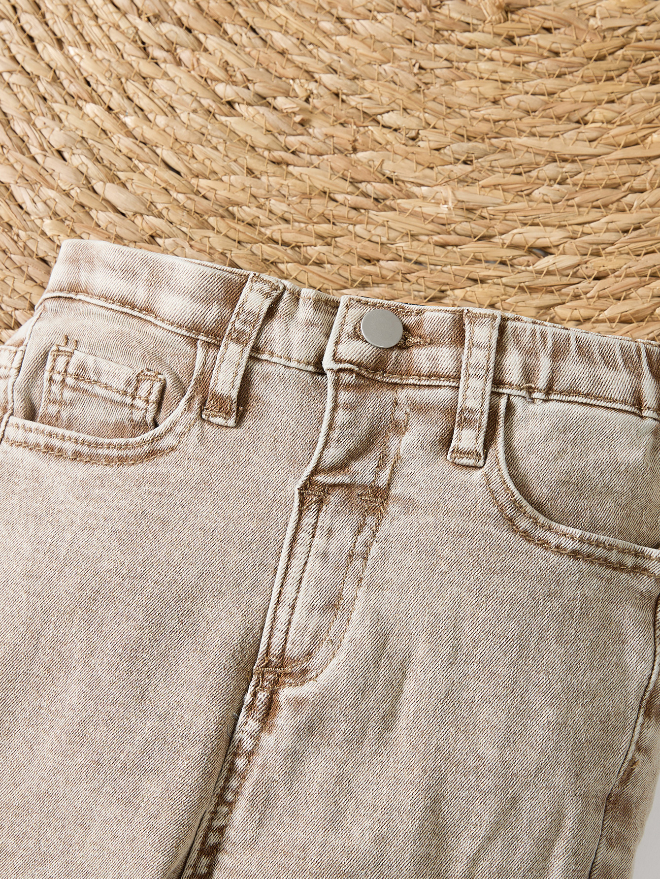 Trendy Light Beige Kids' Denim Long Trousers with Workwear Style