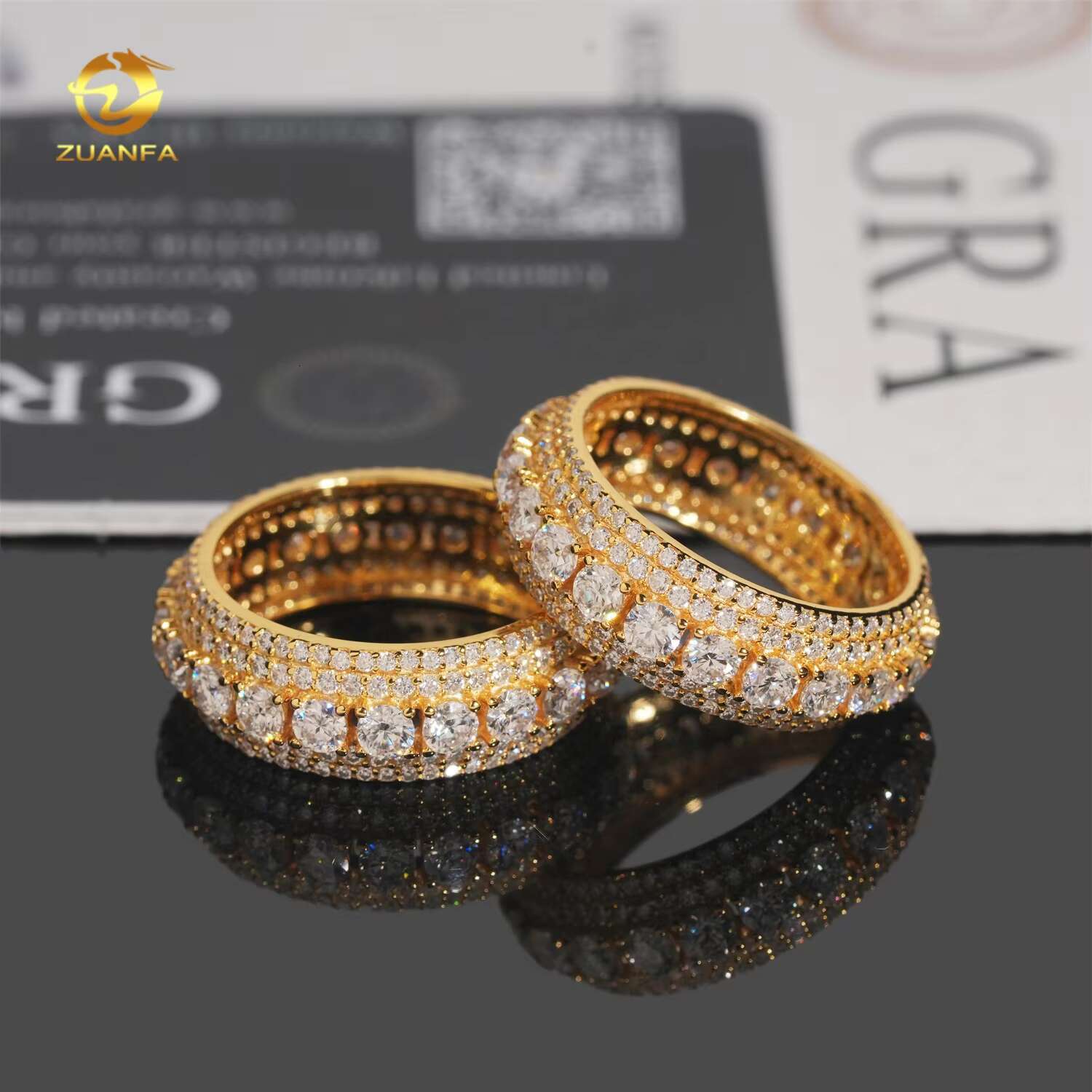 Moissanite Jewelry Hot Selling 925 Silver Eternity Gold Plated VVS Diamond Hip Hop Men Iced Out Ring