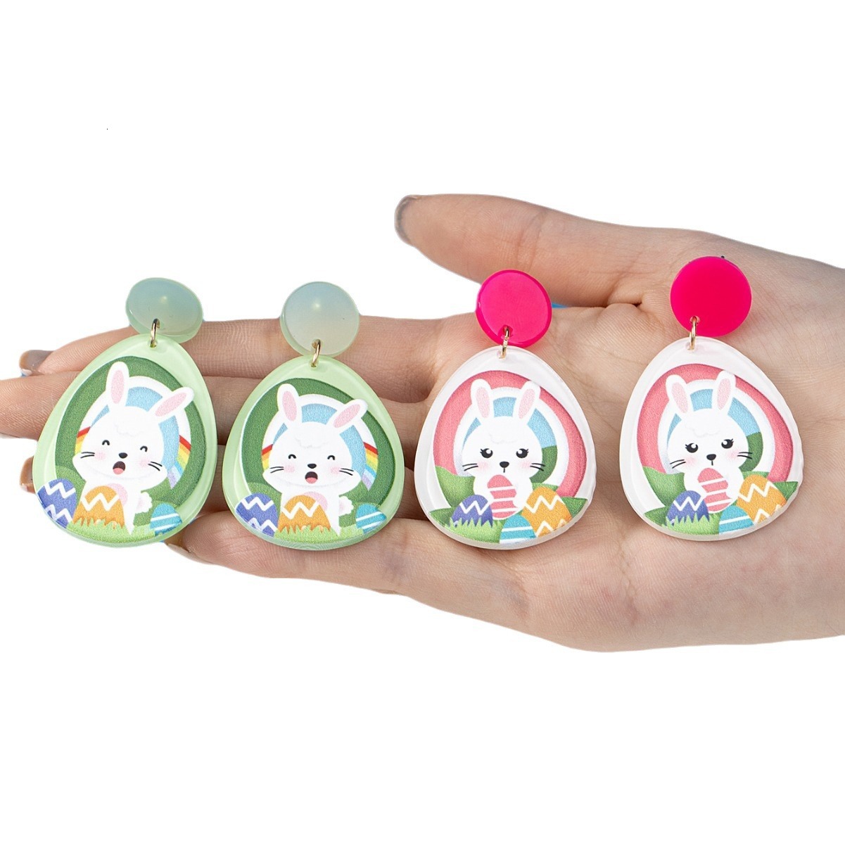 New Easter Acrylic Sheet Printed Colorful Bunny Egg Earrings