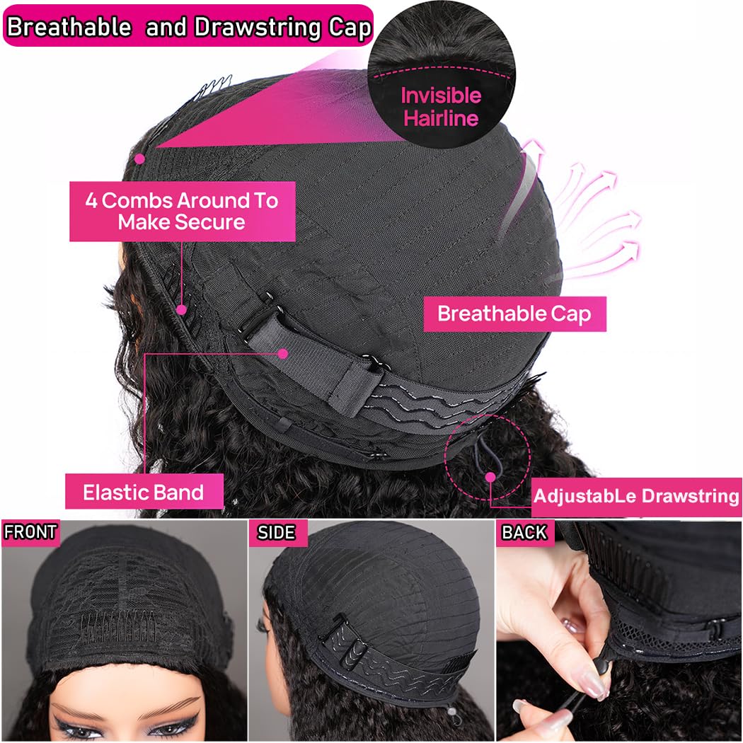 Kinky Curly Half Wig Human Hair 3 In 1 Seamless Flip Over Glueless Wear and Go Beginner Friendly Drawstring Headband Wig for Women