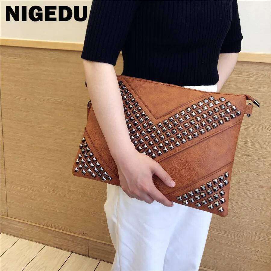 Fashion Rivet Day Clutches For Women Shoulder PU Leather Crossbody Brand Design Ladies Envelope Bags Clutch Purse