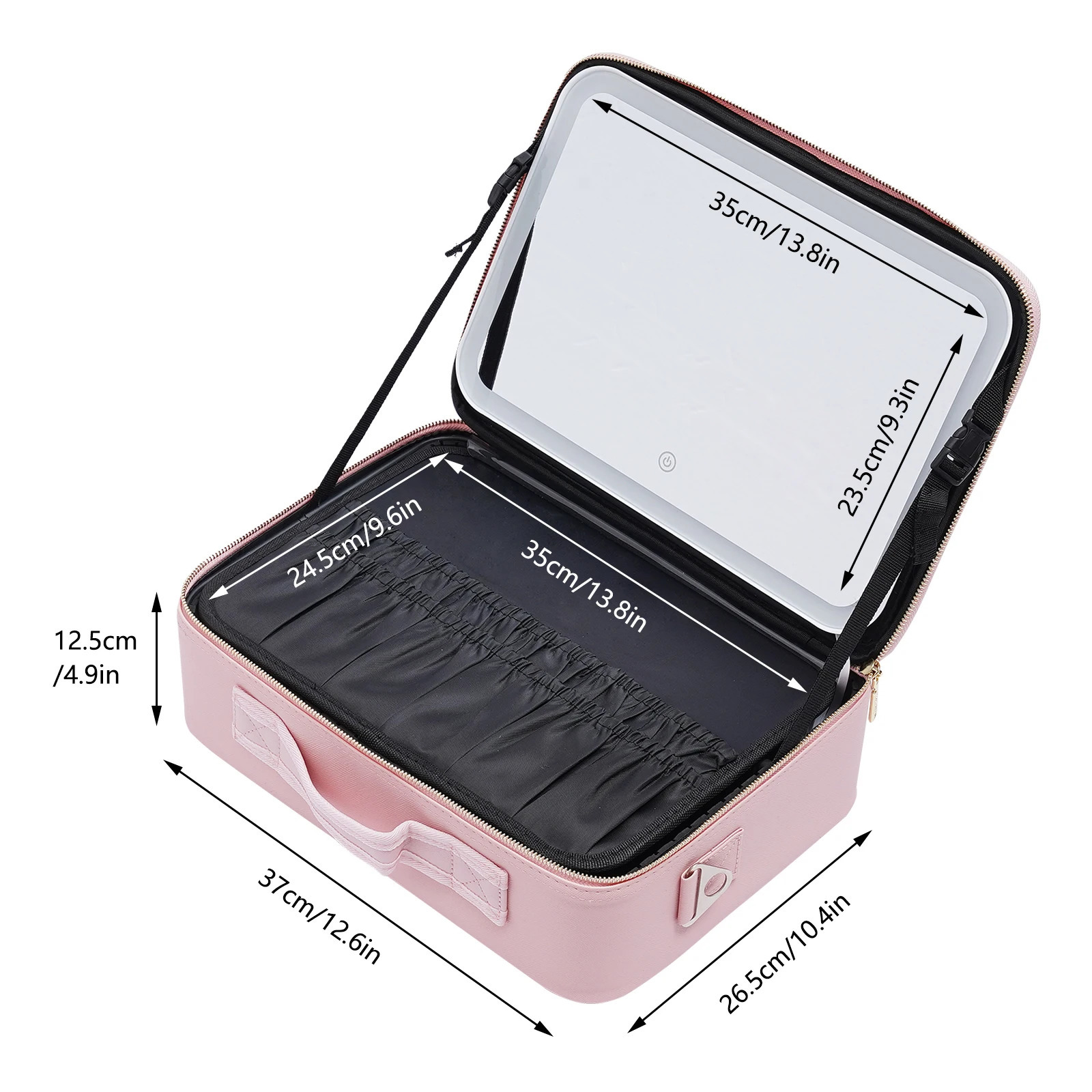 Black/Pink Large Smart LED Cosmetic Case with Mirror - Portable Travel Makeup Bag 250625