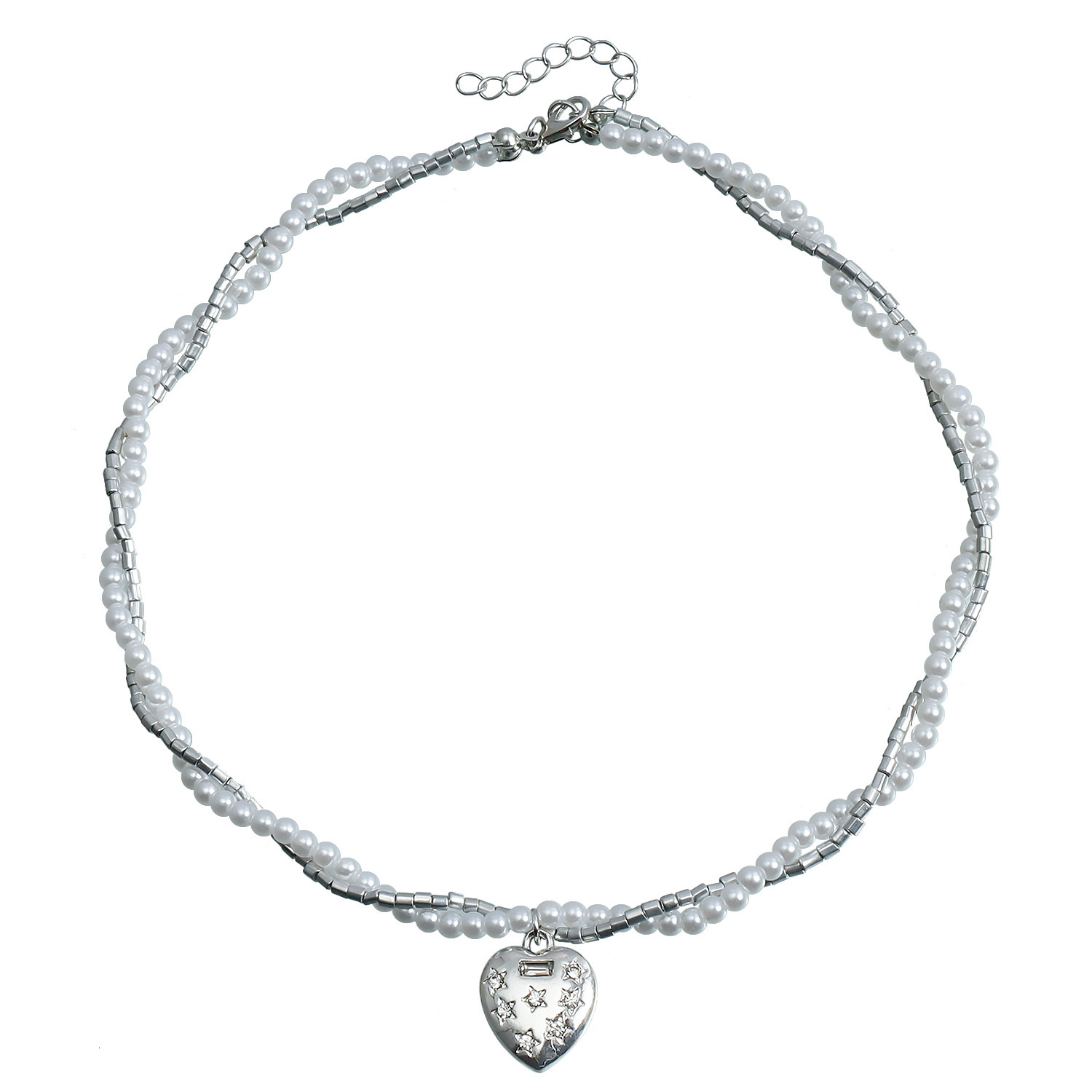 Baroque Pearl Heart Double Layer Necklace for Women Versatile Light Elegant Collarbone Chain Jewelry for Women