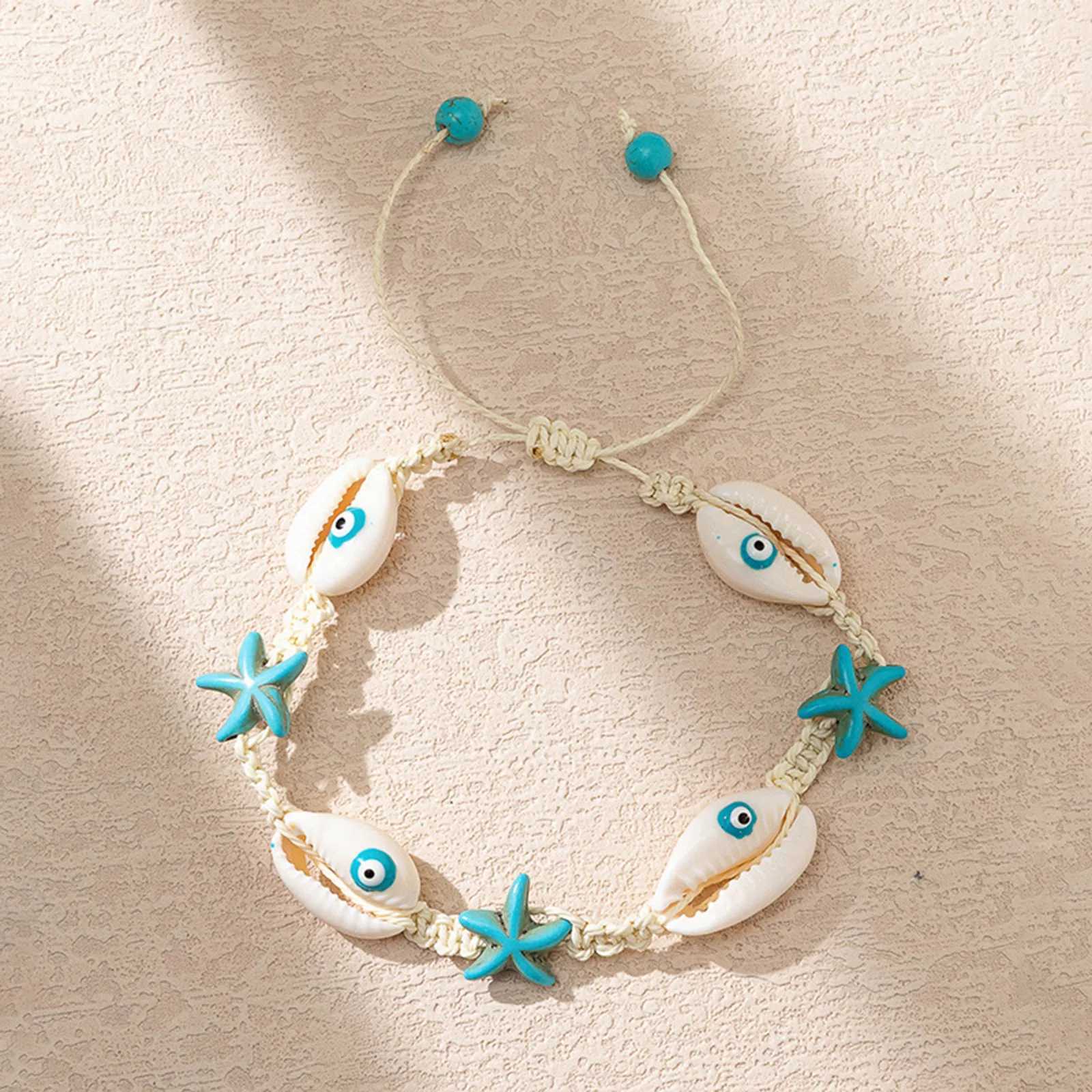 1PC Shell Ocean Jewelry Braided Bracelets White Blue Star Fish Cross Bracelet Summer Fashion Jewelry for Women Gifts 6cm Dia. X250625
