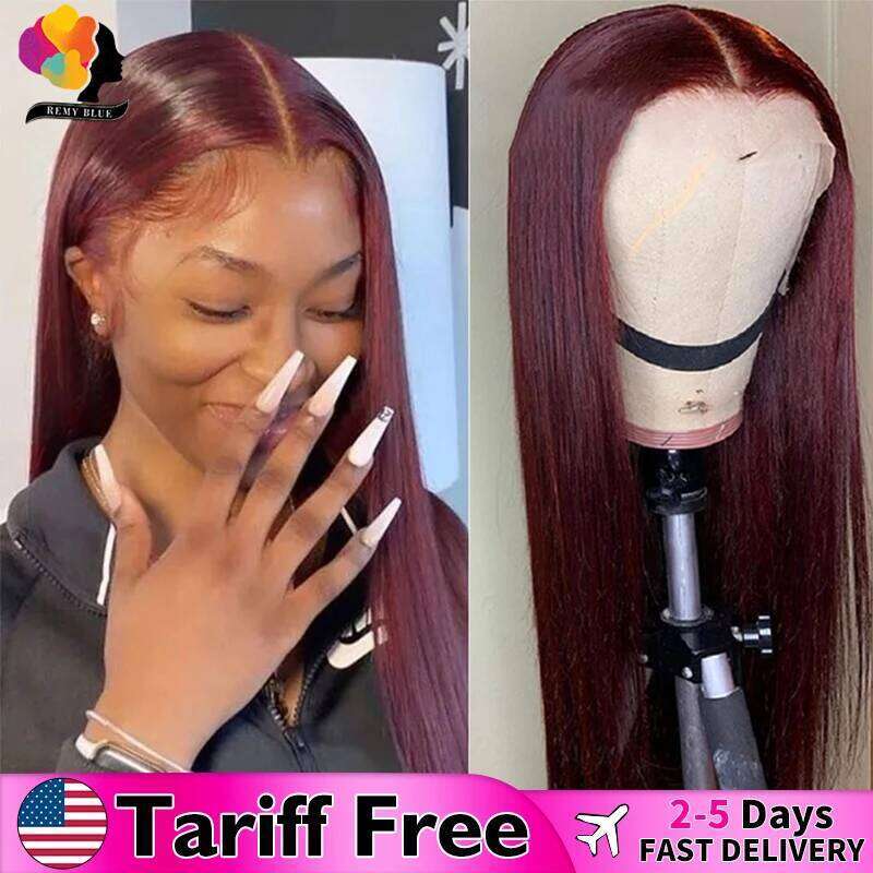 Peruvian Straight 13X6 Frontal Wig 99J Dark Bury Pre-Plucked 180% Remy Human Hair Lace Front Wigs