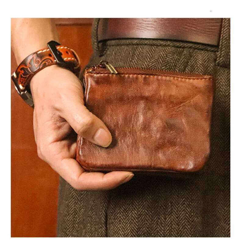 Vegetable Tanned Head Layer Cowhide Purse Men's Hand-rubbed Color Genuine Leather Retro Casual Short Billfold