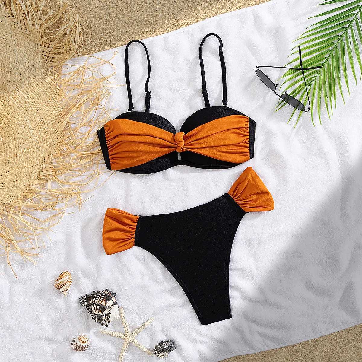 2025 Trend Colormatch Bow Bikini Women Low Waist Swimsuit Fashion Sexy Biquini Lady Swimwear Bathing Suit Female Beachwear New XJ250624