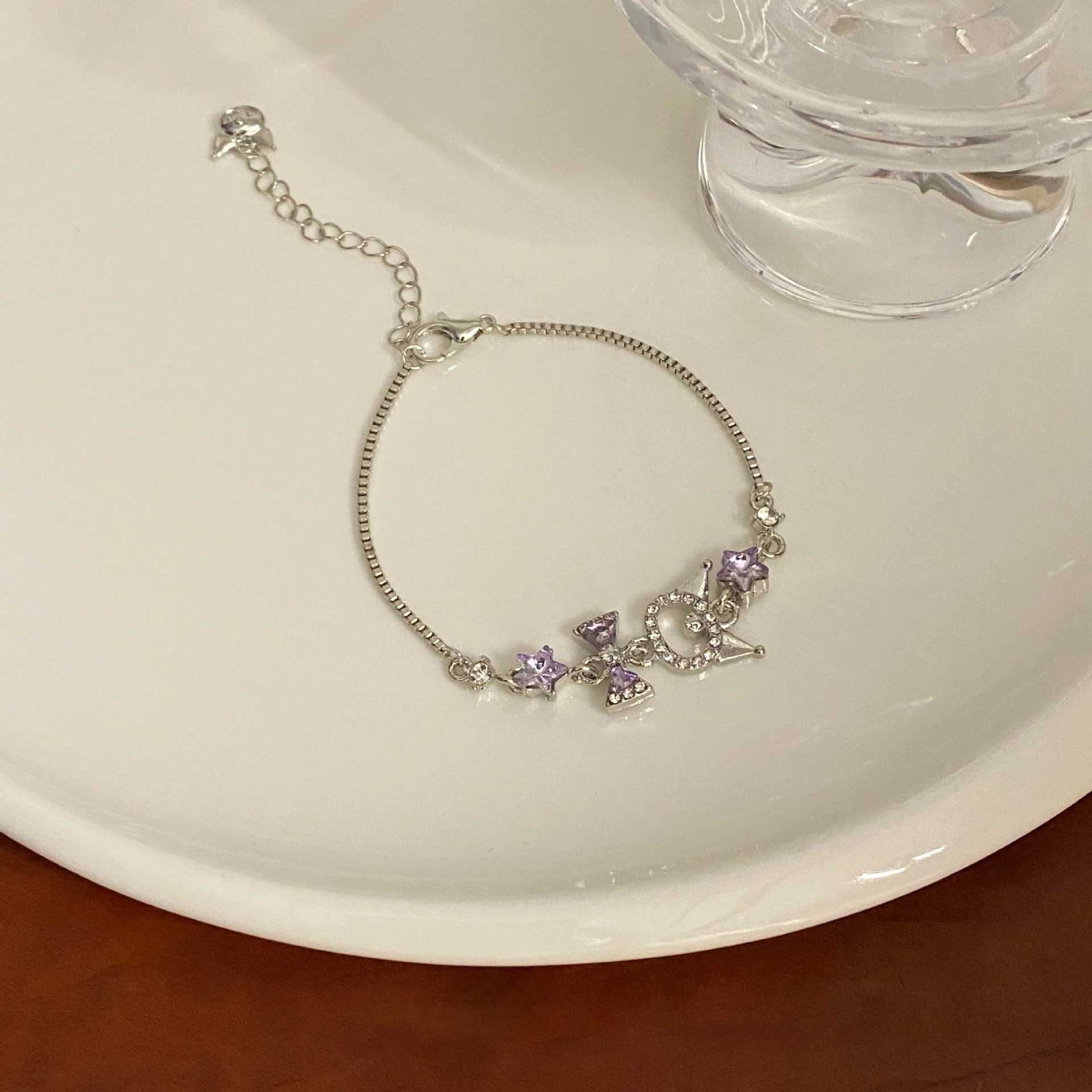 Anime Kuri Charm Bracelet Y2K Exquisite Girl Shining Zircon Crystal Purple Wen Jewelry Accessory Christmas Gift X250625