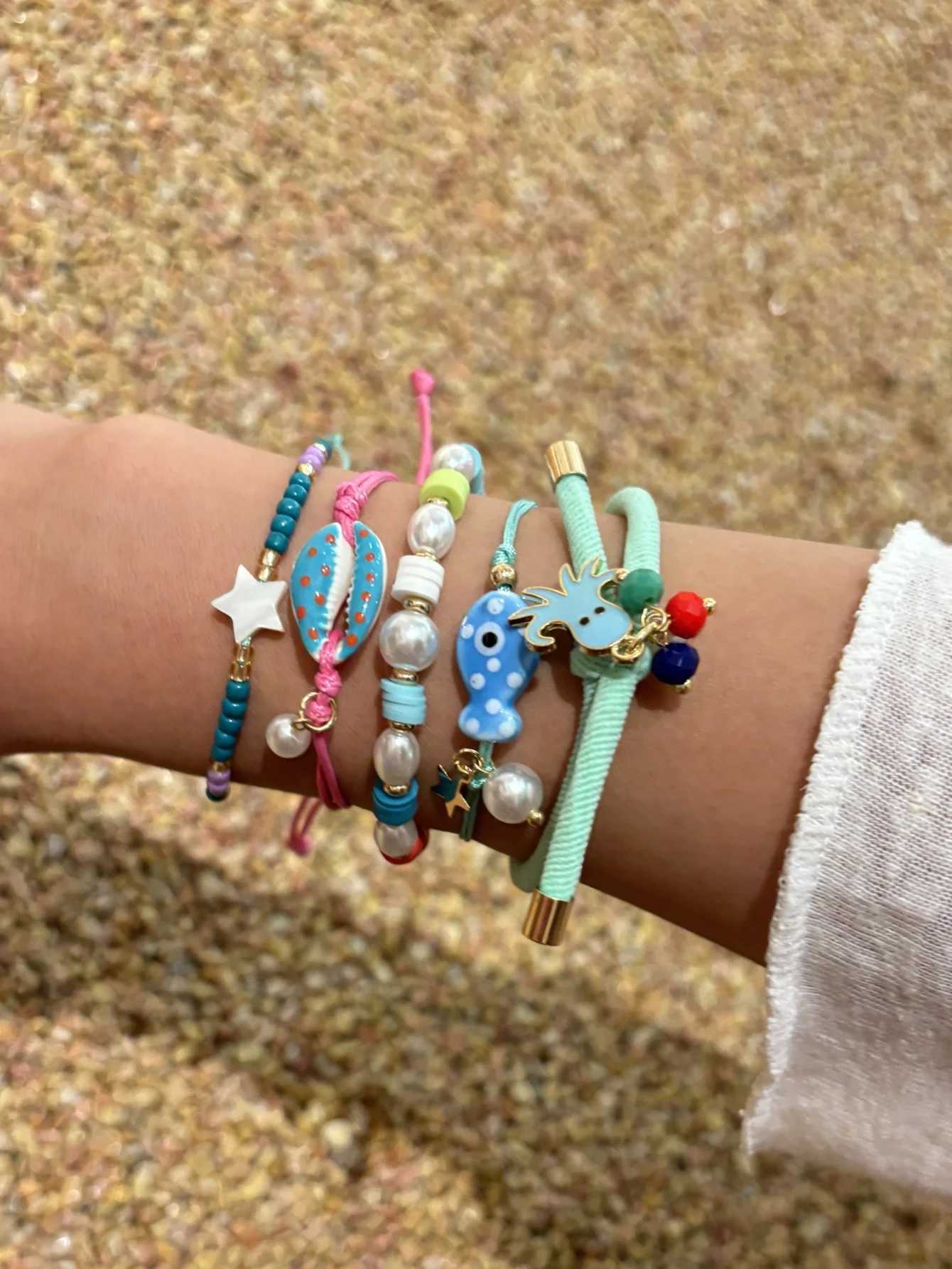 Cute Cartoon Fish Octopus Shell Pendant Hand Woven Beads Wens Bracelet Set Party Jewelry X250625