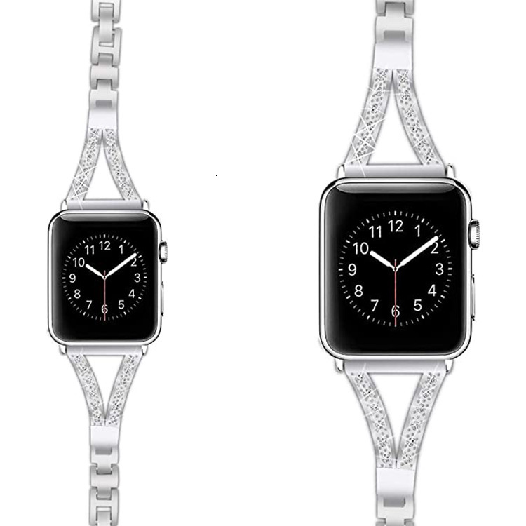 Luxury Premium Herringbone Rhinestone Stainless Steel iWatch Band High-End Elegant Bling Strap for Apple Watch Series 1-10
