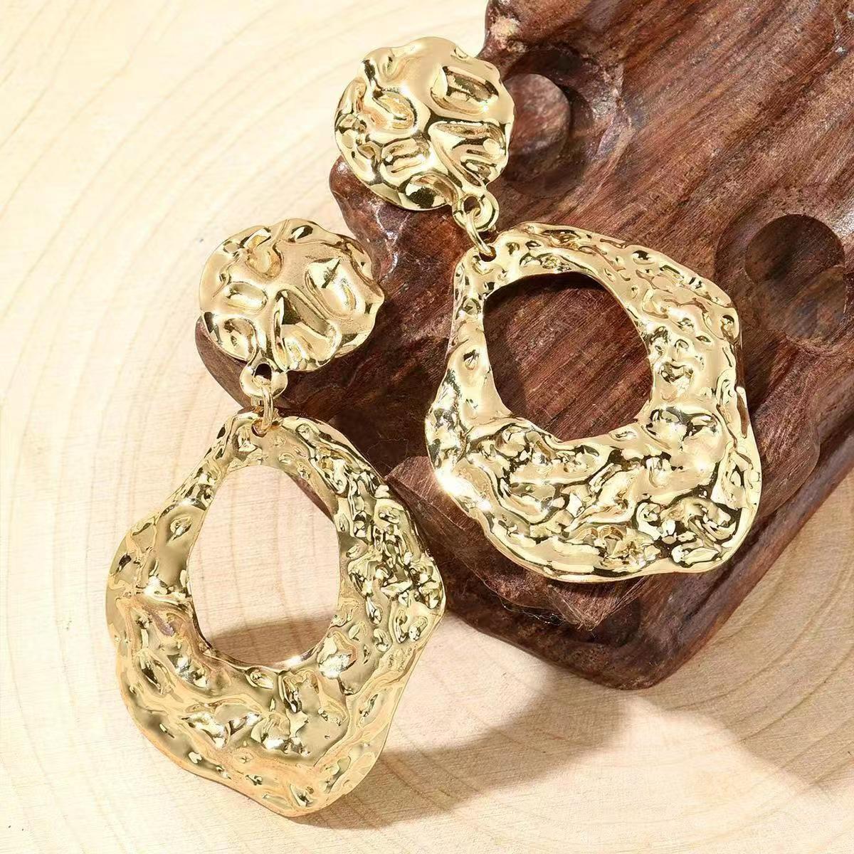 Explosion pleated metal earrings simple irregular personality exaggerated metal texture large earrings