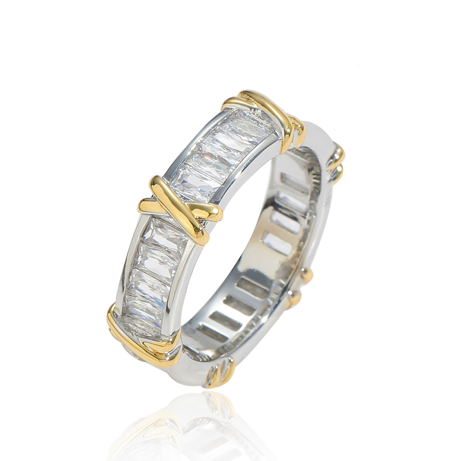 New Arrival Two Tone Cross Ring Bling Bling Timeless Simple Moissanite Ring Hip Hop Iced Out Bling Bling Ring Passes the diamond tester
