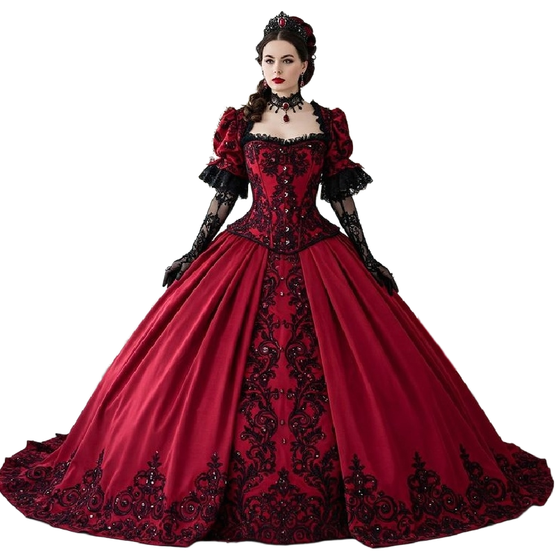 Victorian Black And Red Gothic Prom Dress 2025 Dark Academia Vampire Halloween Evening Dress Medieval 1870s Vestio De Novias Steampunk Formal Dress Re