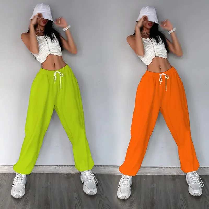 American retro letter print trousers womens 2021 new sports hip-hop trend casual pants dance jazz performance loose pants X250625