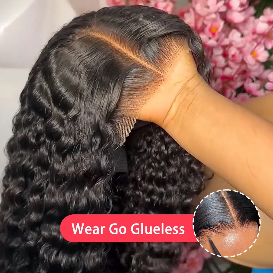 Brazilian 250density HD Deep Wave Lace Frontal Wigs 13x4 Water Curly Human Hair Glueless Lace Front Wig 30 34 Inch Kinky Curly Wear and Go Gluless Wig