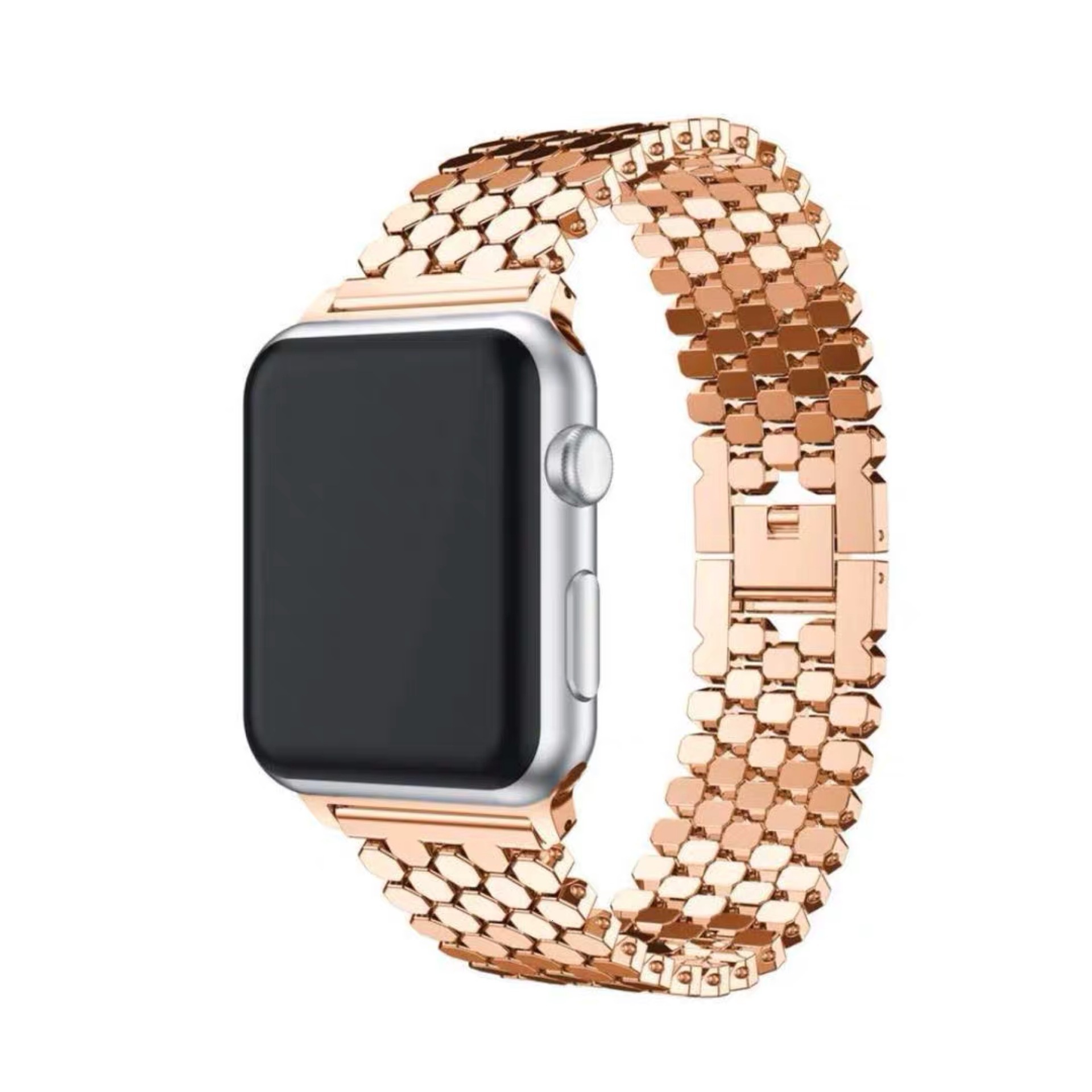 Fashionable Star-light Colored Fish scale Pattern and Honeycomb Metal Watch Strap Compatible with Huawei Samsung Watches and Apple iWatch