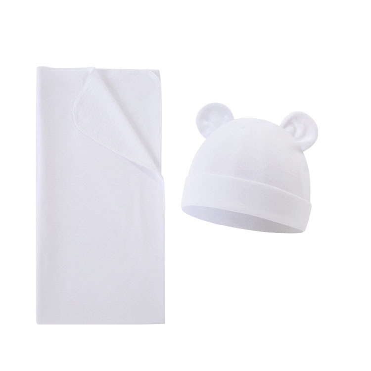 Wholesale Custom Knitted Bamboo Fiber High-Elasticity Baby Swaddle Wrap Set, Including Hat and Newborn Blanket