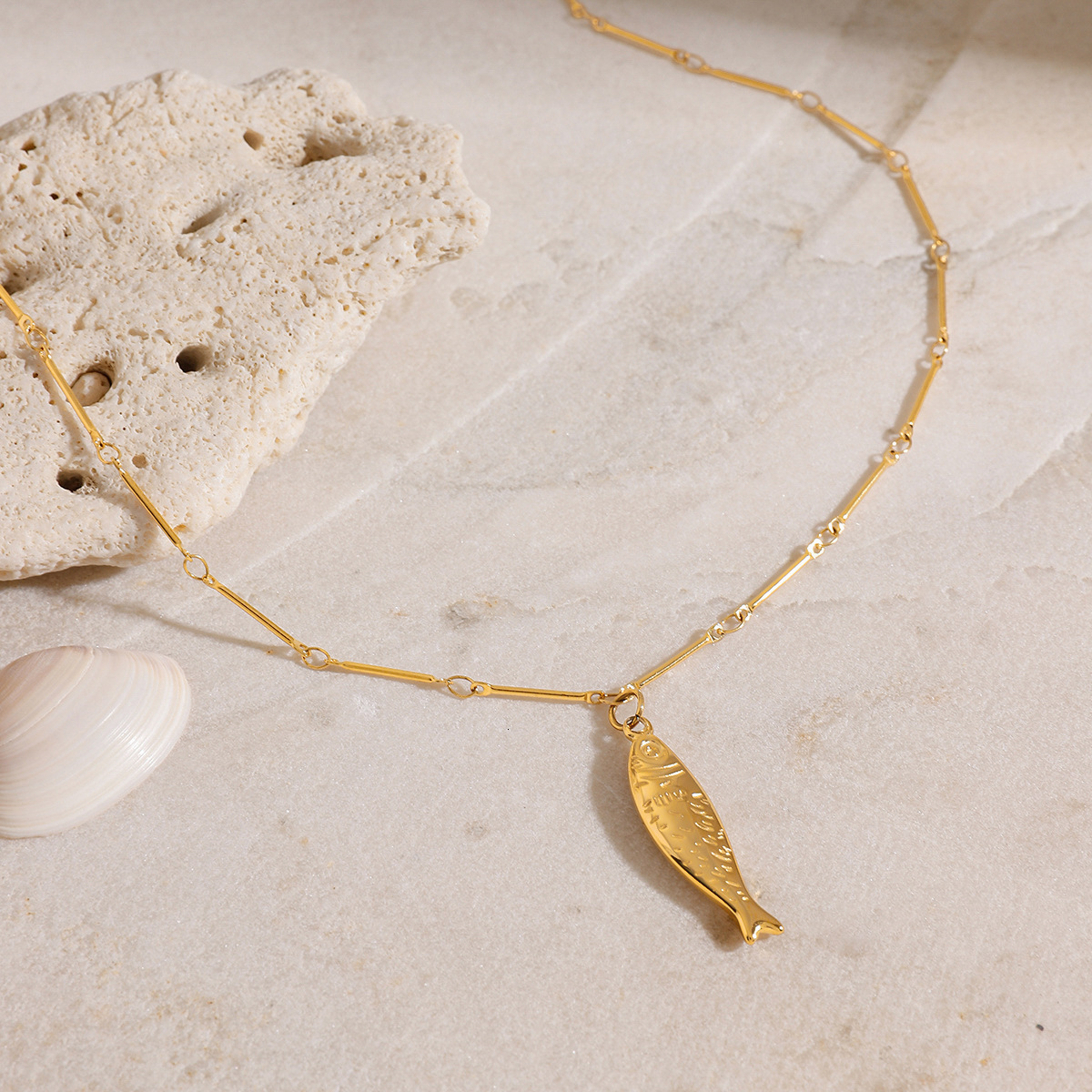 Jedding Stainless Necklace Simple High-end Feel Sand Beach Ocean Pendant Titanium Steel Non-fading Jewelry