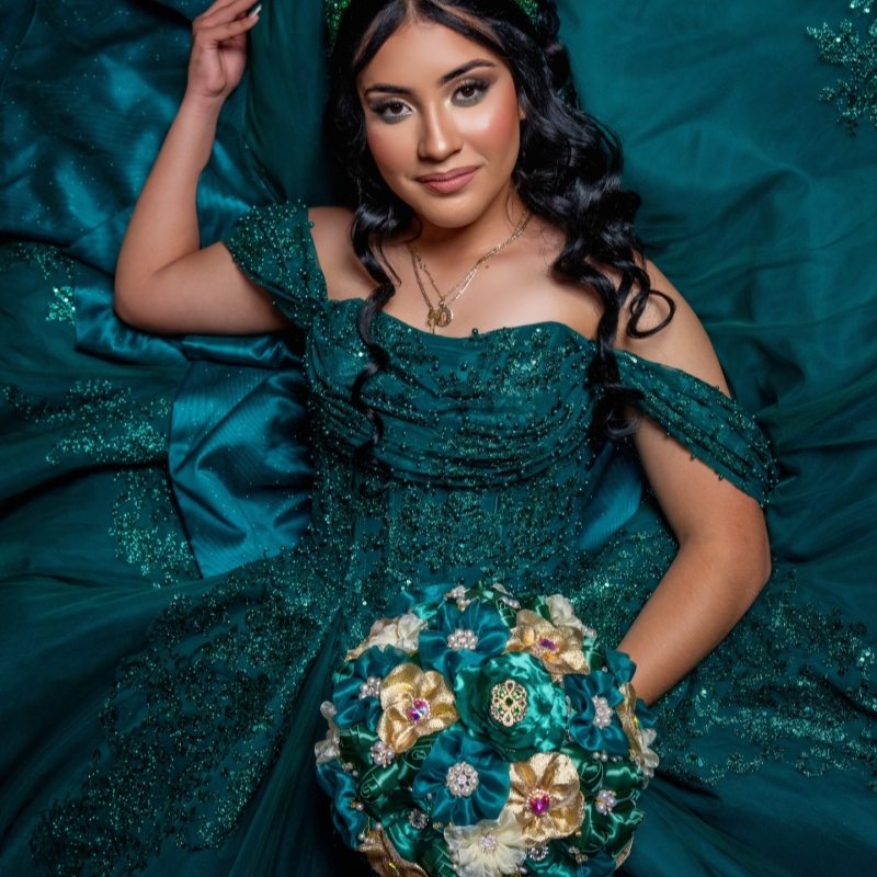 Blackish Green Shiny Quinceanera Dresses Ball Gown Off The Shoulder Applique Lace Beading Bow Tull Corset Sweet 16 Dress Vestidos 15 Anos