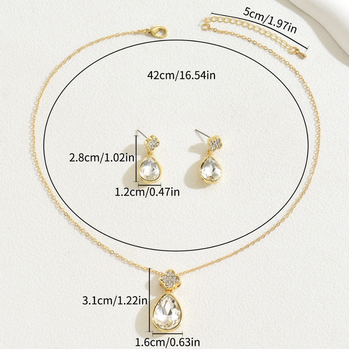 Minimalist Women S Geometric Earrings And Necklace Set Unique Water Drop Inlay Design Clavicle Chain Jewelry