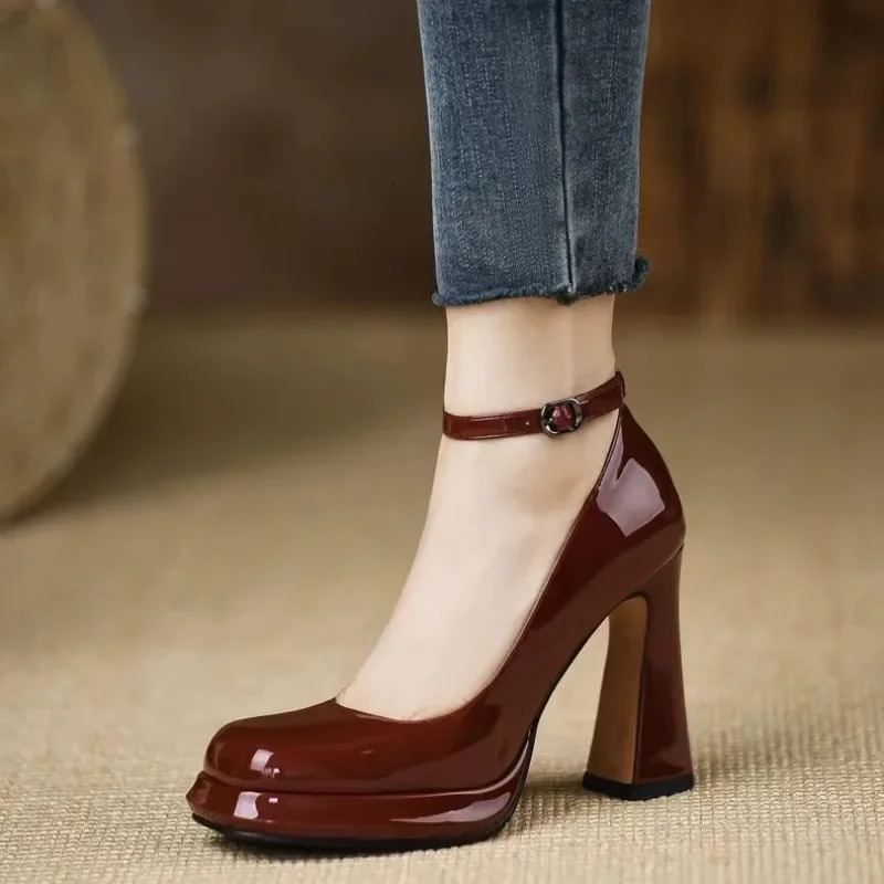 Thick Bottom High Heels Women Shoes Solid Fashion Temperament Single Shoe Spring Summer Ankle Buckle Elegant Woman Heeled Shoes 250624