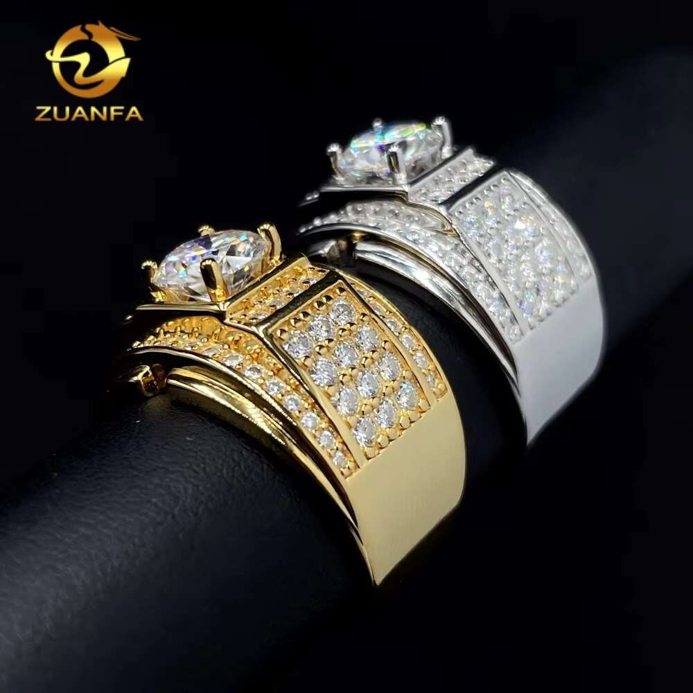 Pass Diamond Tester Fine Jewelry Iced Out Real 925 Sterling Silver Hip Hop Moissanite Men Wedding Ring
