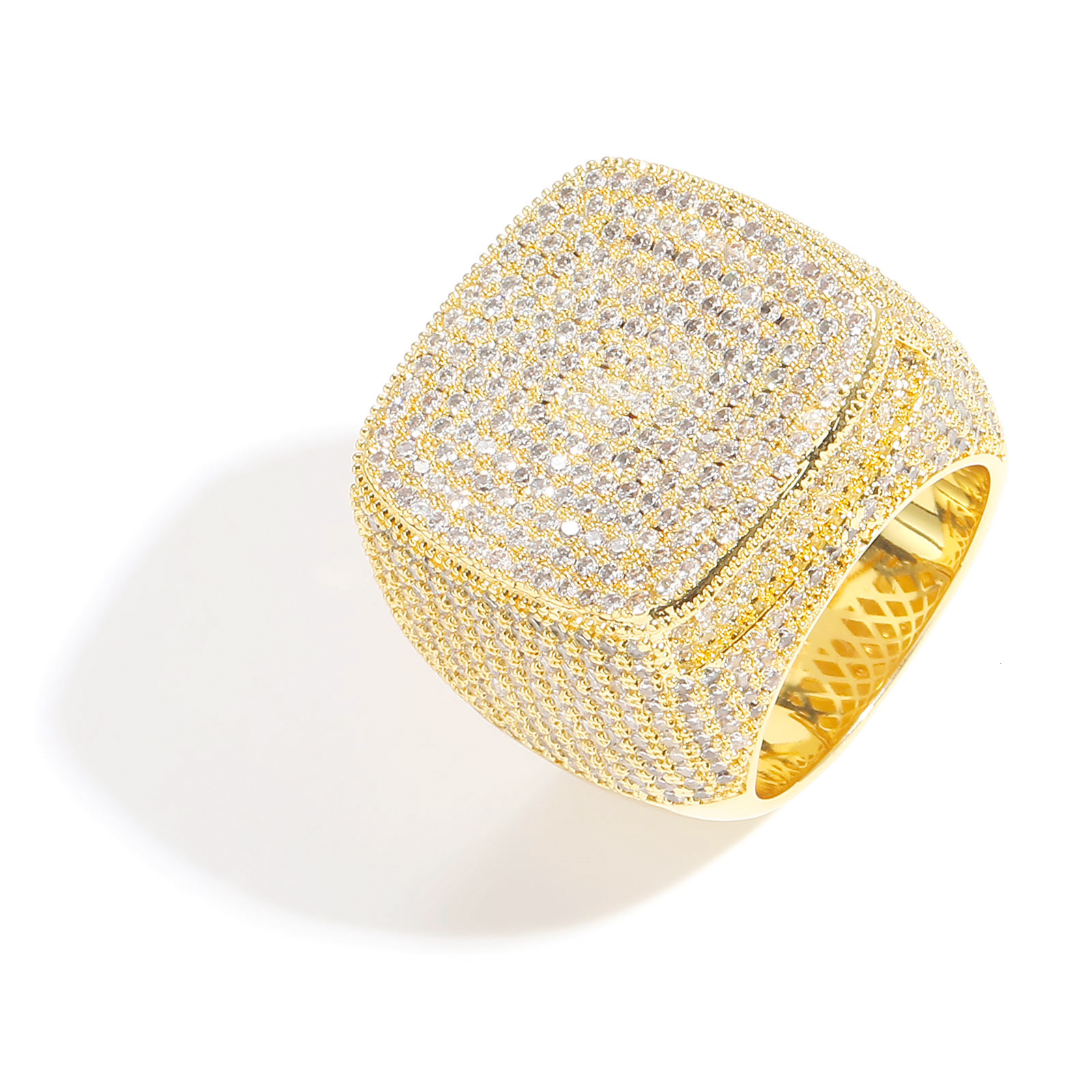 Luxury Full Diamond Square Ring 3D Bling Bling Hip Hop VVS Moissanite Ring Iced Out Bold Popular Fashion Passes the Diamond Tester