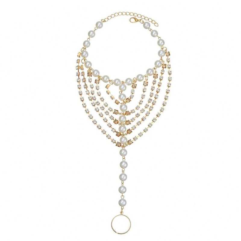 Summer Beach Jewelry Foot Chain Fashiona Elegant Multi Layered Handmade Rhinestone Imitation Pearl Tassel Anklet For Women U250624