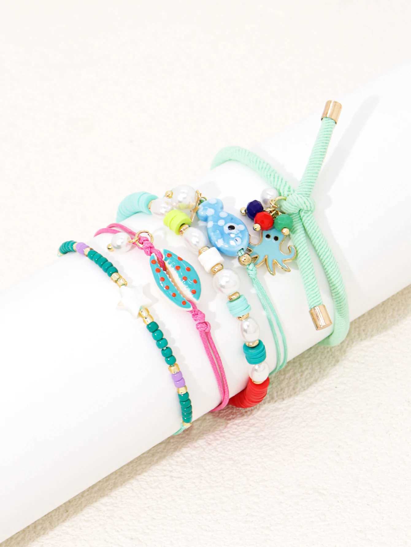 Cute Cartoon Fish Octopus Shell Pendant Hand Woven Beads Wens Bracelet Set Party Jewelry X250625