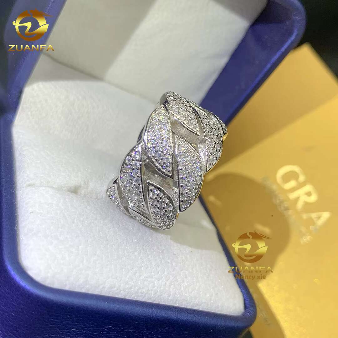 Hip Hop Cuban Ring Men Women Fine Jewelry Iced Out Gold Plated 925 Sterling Silver VVS Moissanite Diamond Moissanite Ring