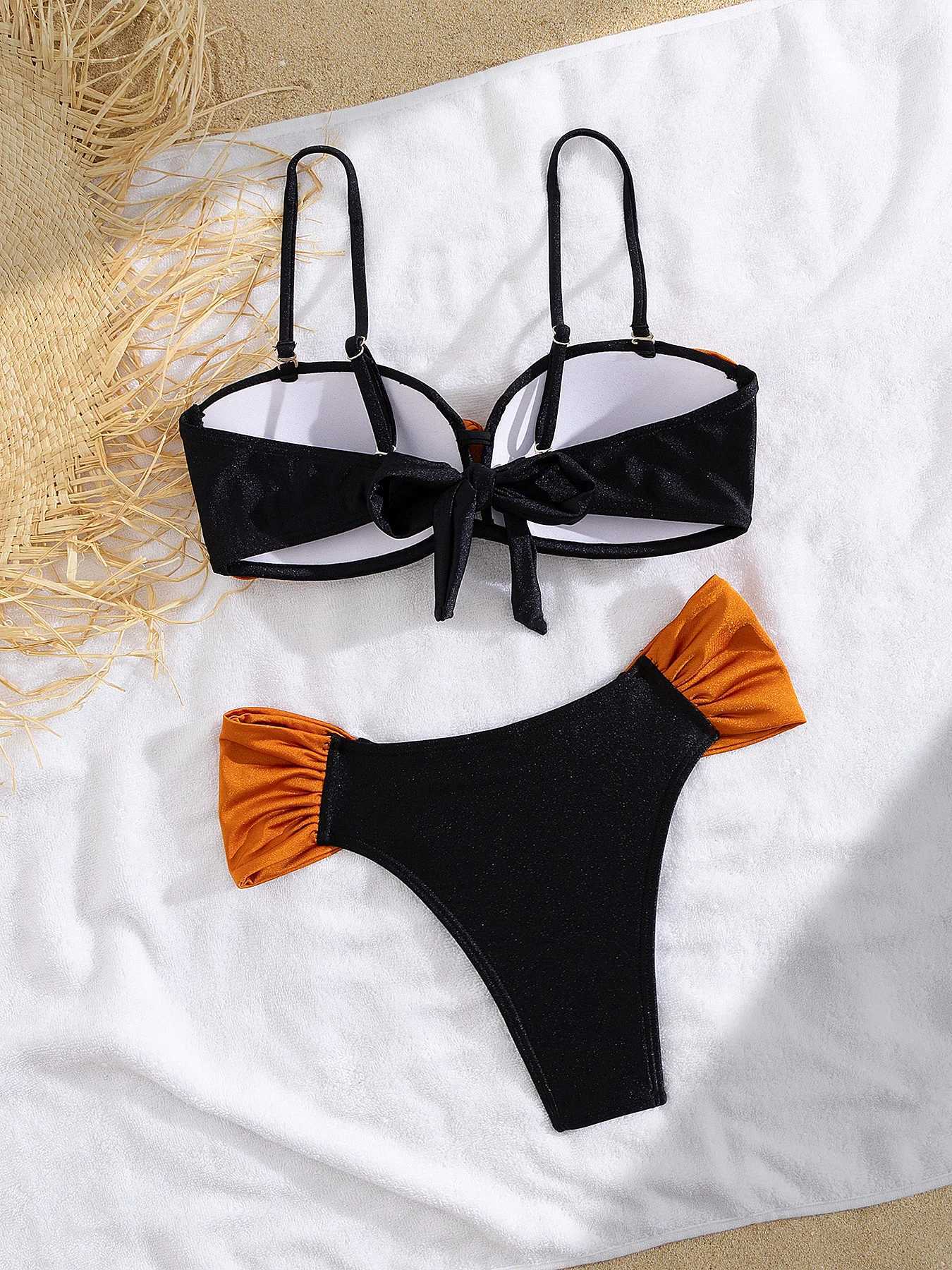 2025 Trend Colormatch Bow Bikini Women Low Waist Swimsuit Fashion Sexy Biquini Lady Swimwear Bathing Suit Female Beachwear New XJ250624