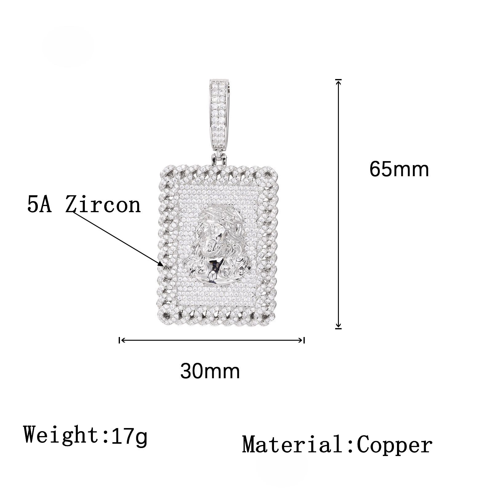 Hip Hop Square Jesus Face Pendant Necklace 5A Zircon Women Men Religious Jewelry