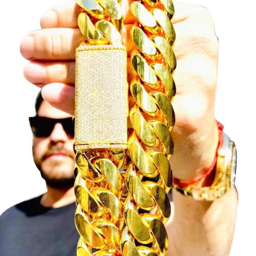 Wholesale Choker 18k Gold Chunky Custom Gold Cuban Link Chain 24k Gold Cuban Miami Chain 20mm Miami Cuban Chain Necklace