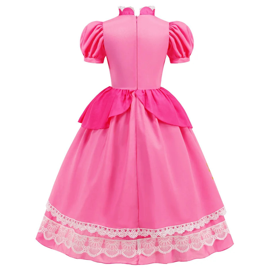 Pumber Bros Video Game Movie Cosplay Girl Peach Dress up Lace Ball Gown Princess Costume Kid Cute Halloween Clothing Dress 2-10Y 250624CJ