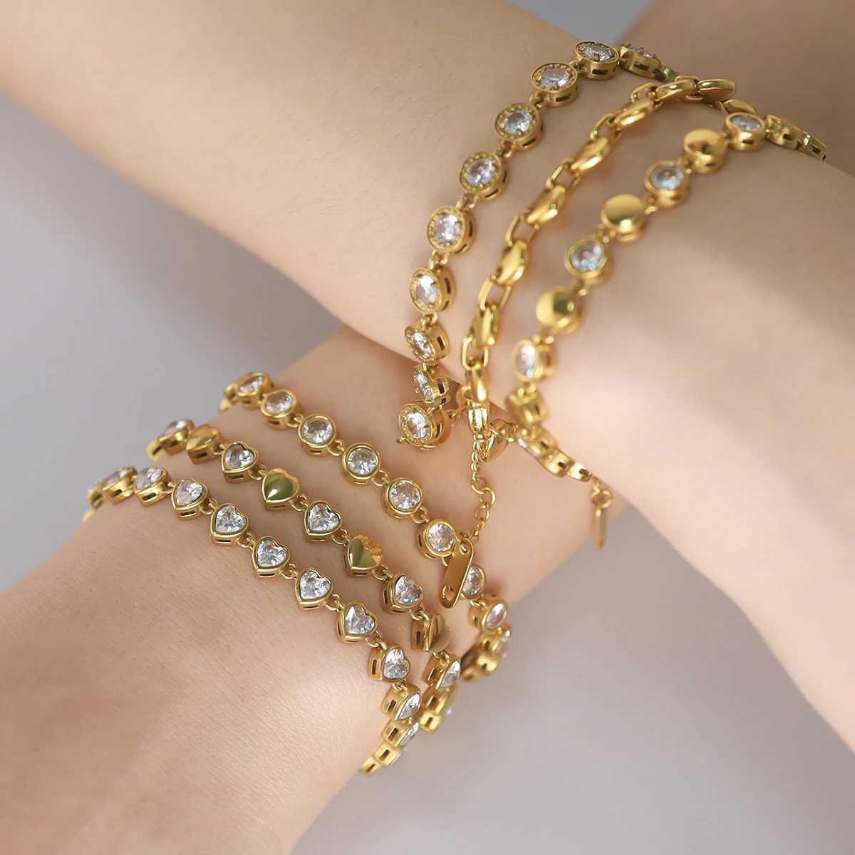 18K Gold Plated Jewelry WILD Luxury Zircon Crystal Stainless Steel Bracelets for Women Chic Exquisite Trendy Waterproof X2507181