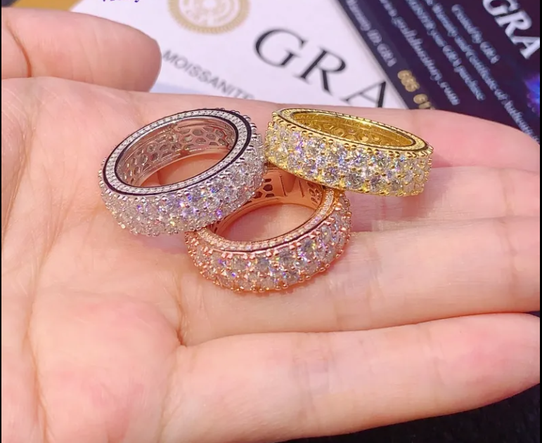 Silver 925 Jewelry Ring Iced Out Two Rows VVS Moissanite Ring Men Hip Hop Rings GRA Certificated
